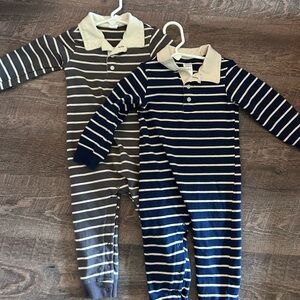 Carter's Navy and Gray Striped Polo Footies (2-Pack)